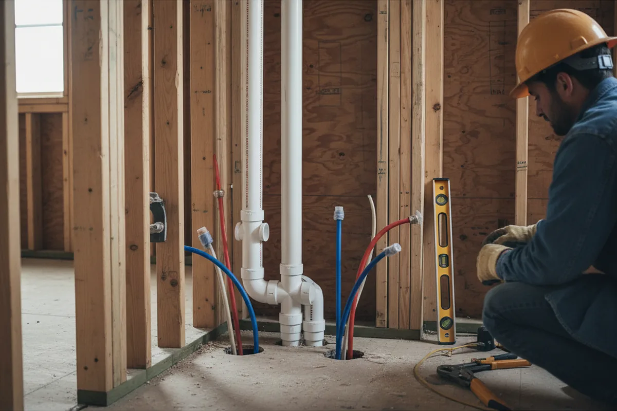 Drain and supply rough-in during Toilet Repair and Installation in Boomer