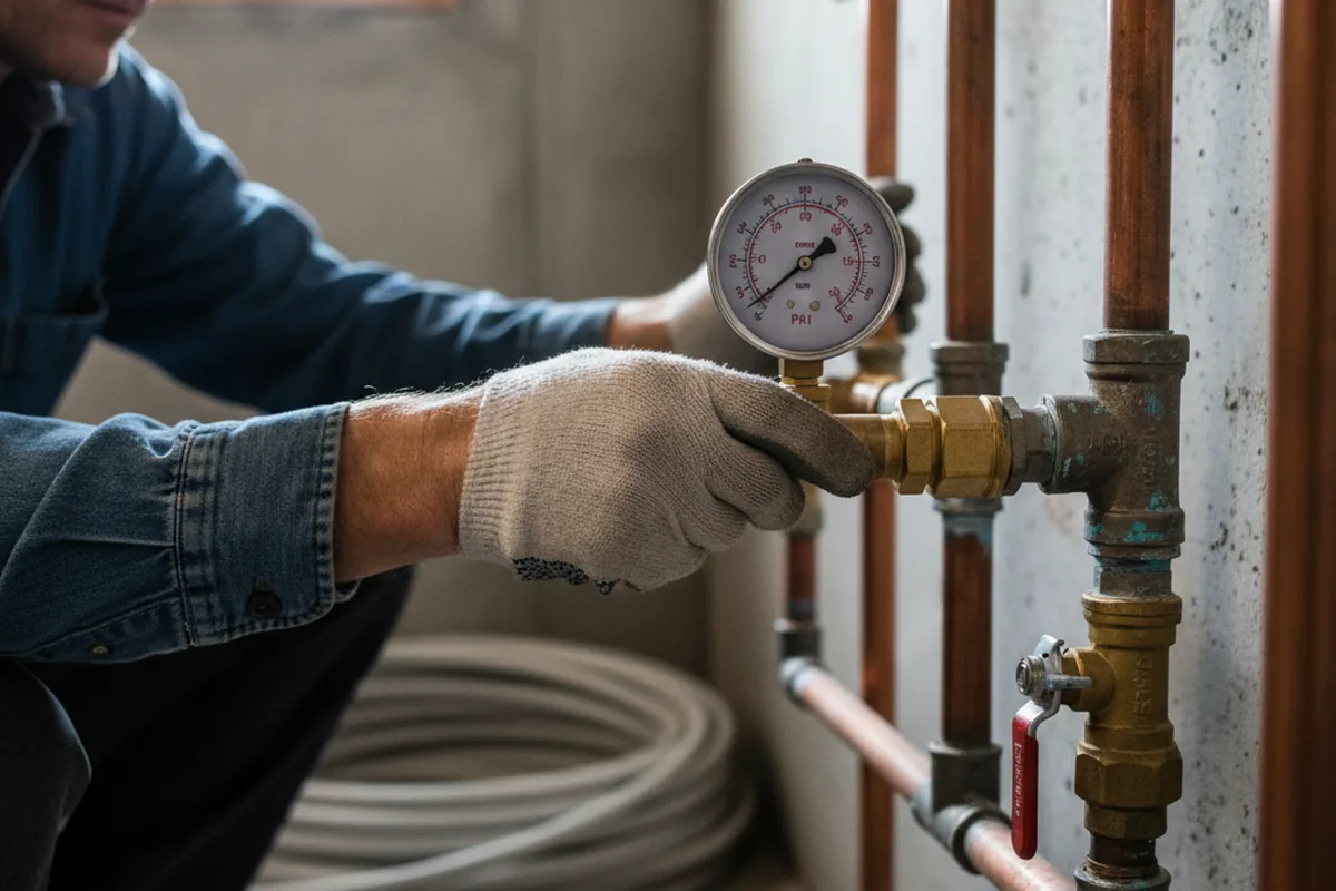 Pressure testing a repaired line during Water Line Repair in Boomer